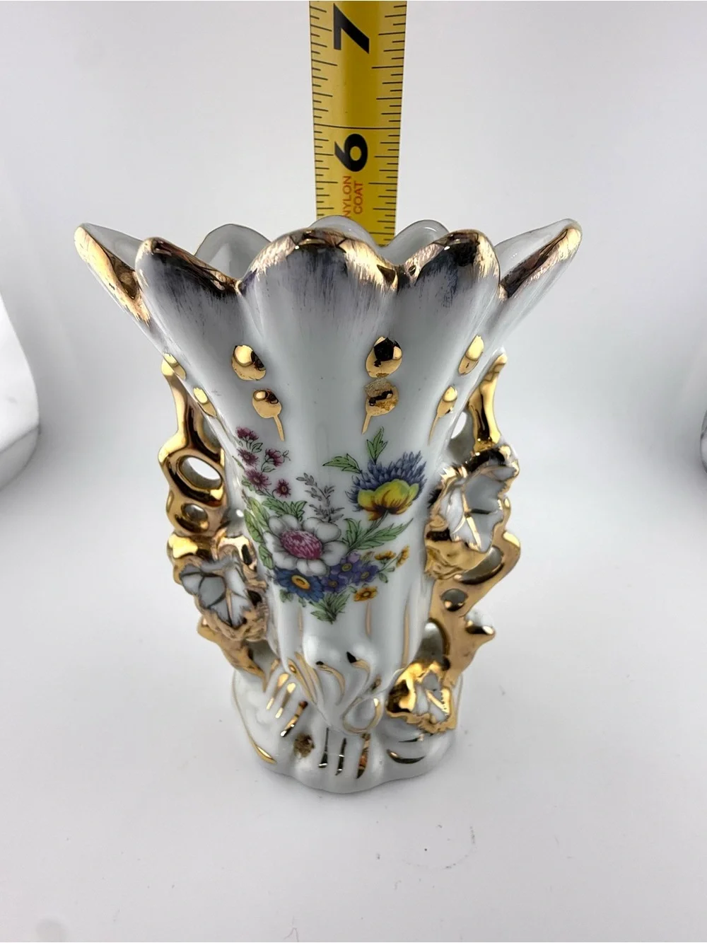 Vintage Gold Gilt Porcelain Cutouts Floral Vase